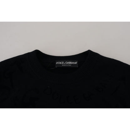 Dolce & Gabbana Black Wool Logo Pattern Crewneck Pullover Sweater