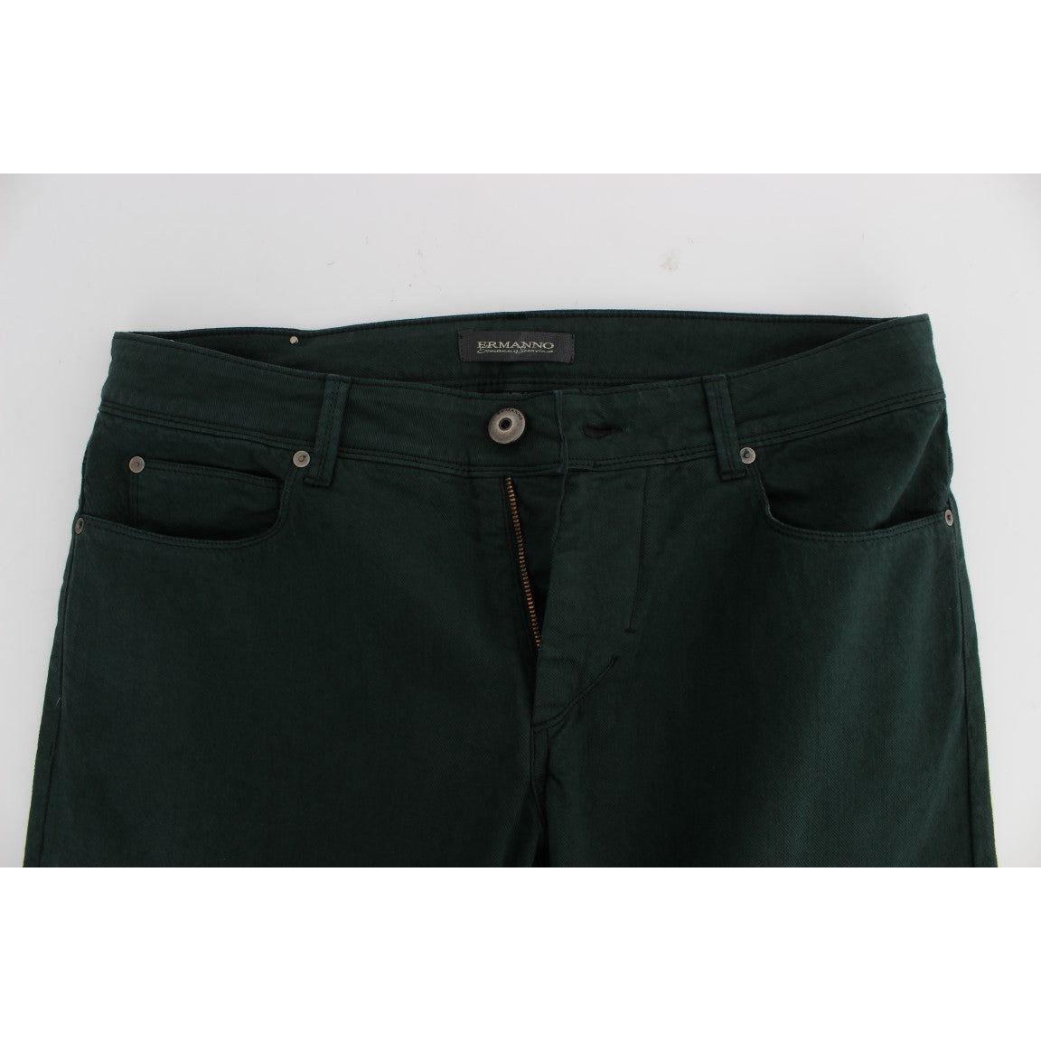 Ermanno Scervino Green Cotton Denim Stretch Straight Fit Jeans