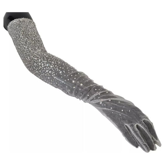 White Crystal Elbow Length Cotton Tulle Gloves Dolce & Gabbana