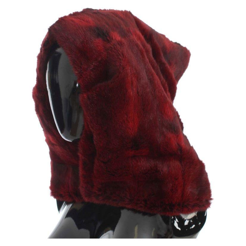 Dolce & Gabbana Luxurious Bordeaux Fur Hooded Scarf Wrap Hood Scarf Dolce & Gabbana