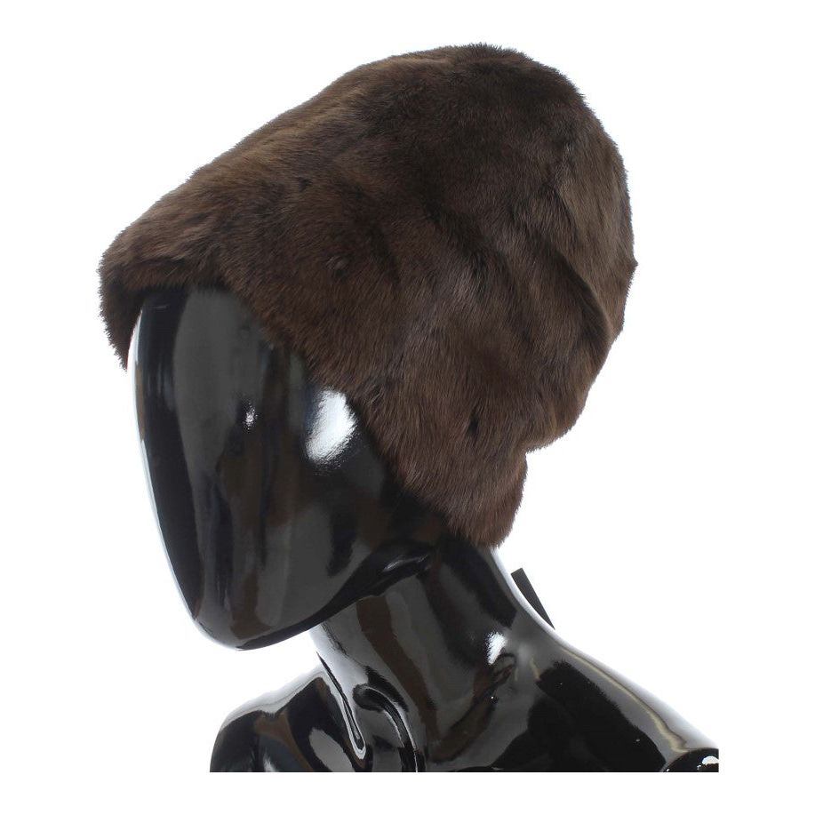 Beanie Hat Luxurious Brown Weasel Fur Beanie Dolce & Gabbana