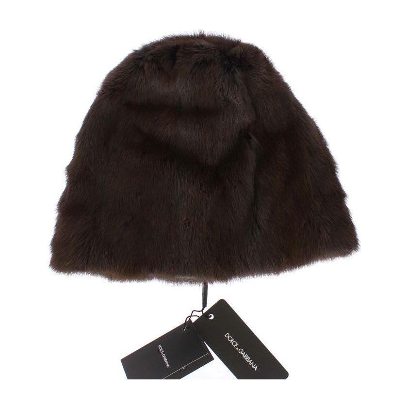 Dolce & Gabbana Luxurious Brown Weasel Fur Beanie Beanie Hat Dolce & Gabbana