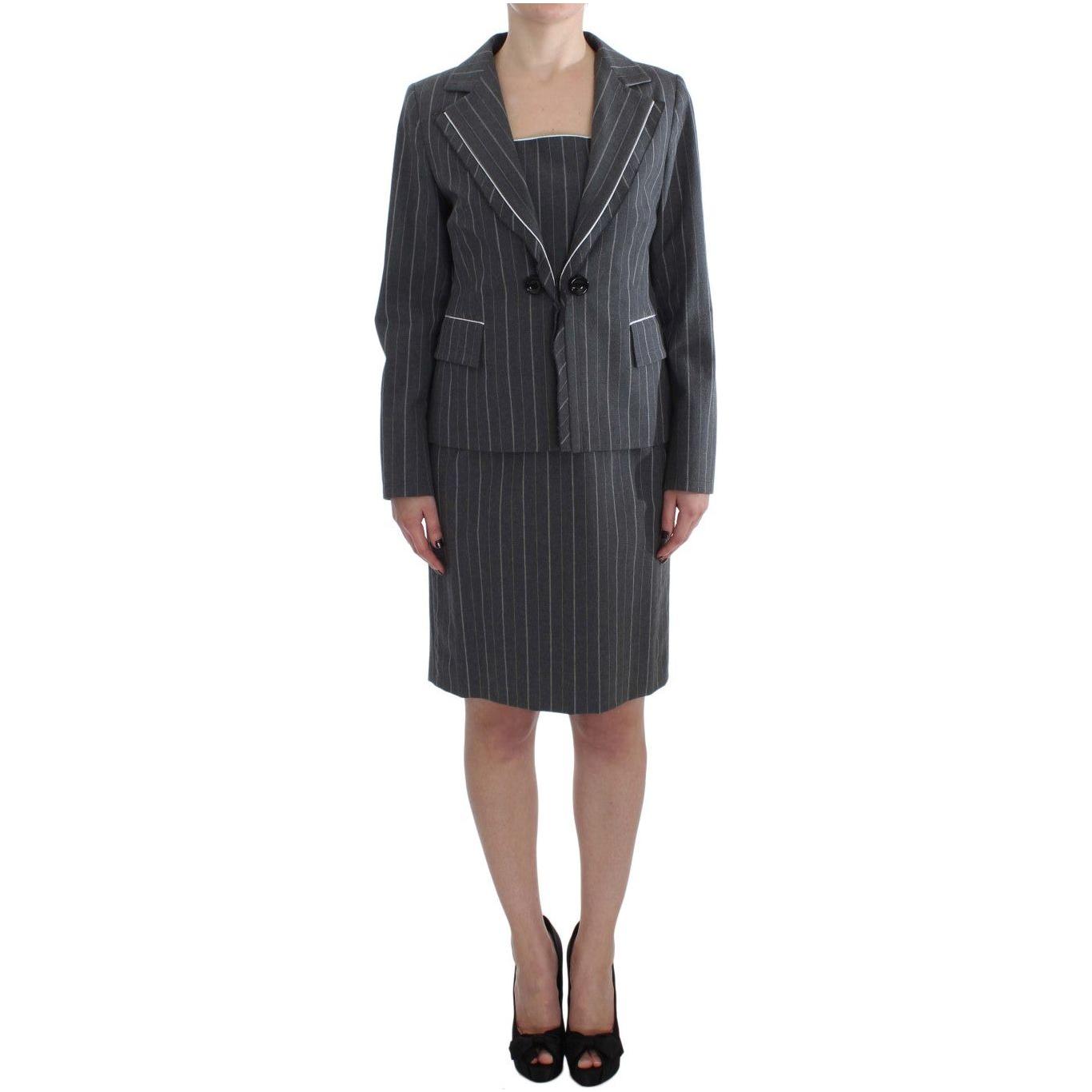 BENCIVENGA Elegant Gray Striped Dress & Blazer Suit Set BENCIVENGA