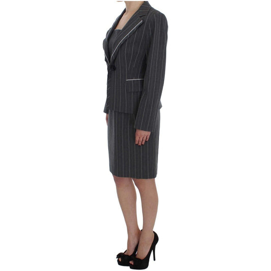 BENCIVENGA Elegant Gray Striped Dress & Blazer Suit Set BENCIVENGA