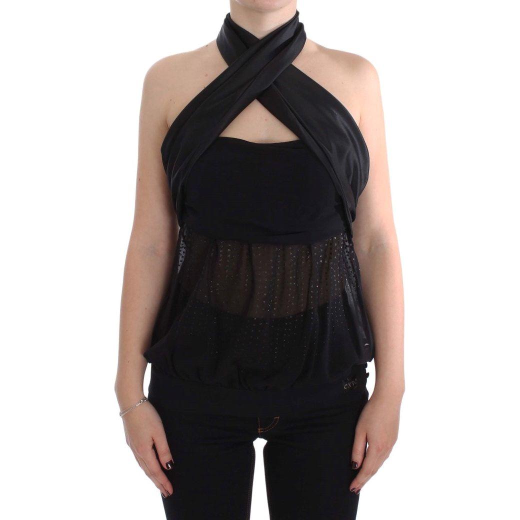 Exte Black Neck Wrap Top Blouse 1728,67345645728,Black,Clothing,Exte,IT40|S,IT42|M,IT44|L,Material: 100% Polyester,New with tags,Sleeveless - T-Shirts - Clothing,T-Shirts - Clothing,Tops & T-Shirts - Women - Clothing,Women,Women - Clothing