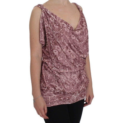 Exte Pink Floral Print Viscose Silk Blouse Top Exte