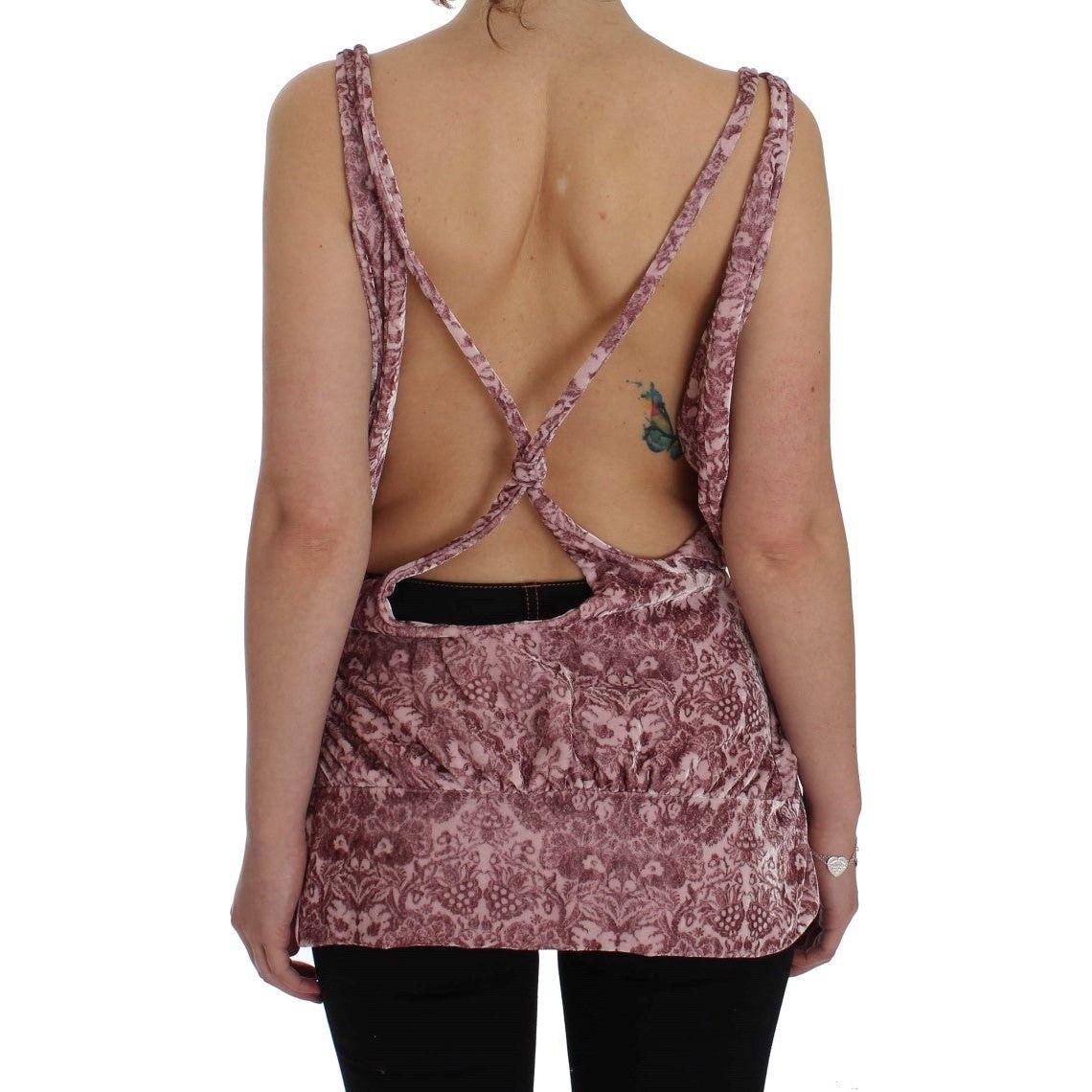 Exte Pink Floral Print Viscose Silk Blouse Top Exte