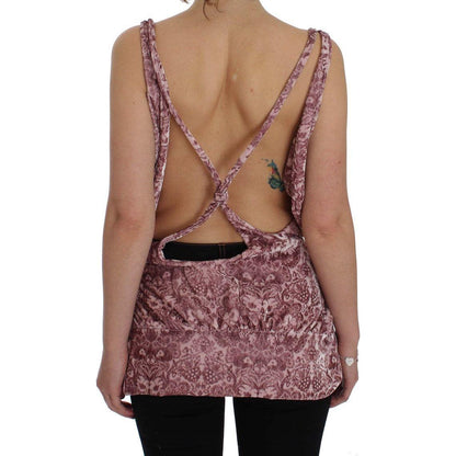 Exte Pink Floral Print Viscose Silk Blouse Top Exte