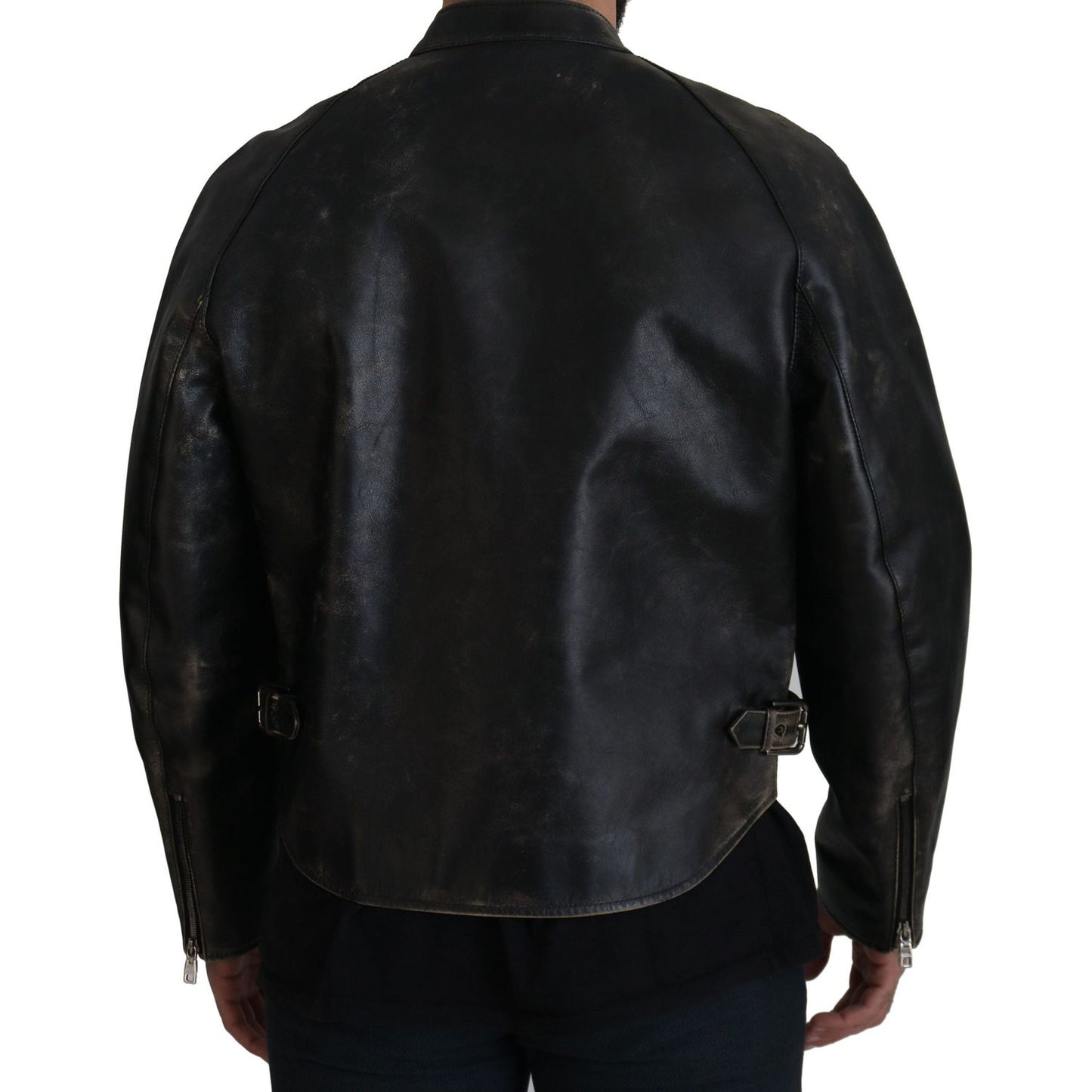 Dolce & Gabbana Elegant Black Leather Jacket with Silver Details Dolce & Gabbana