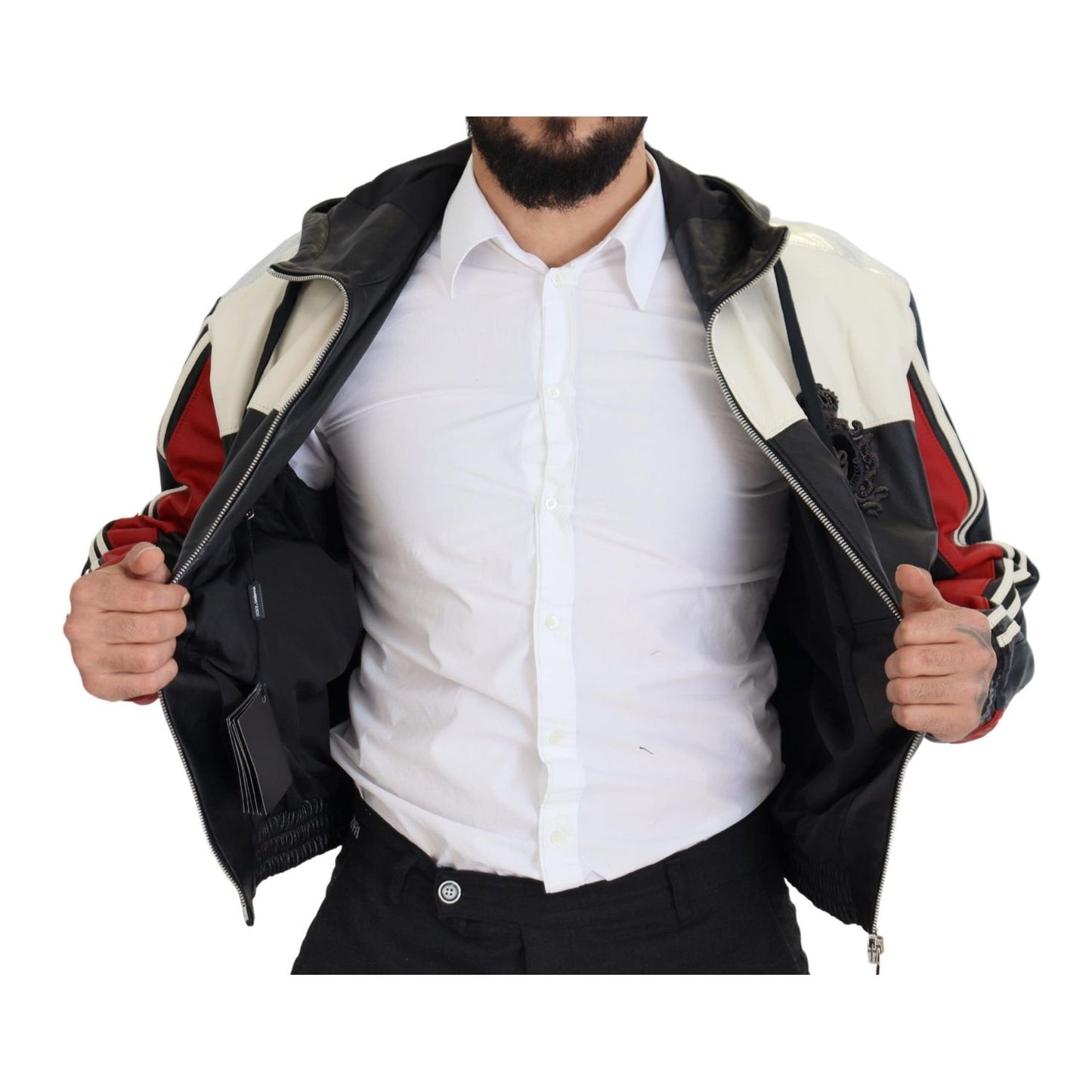 Dolce & Gabbana Black Leather Hooded Blouson Coat Jacket