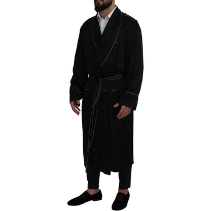 Dolce & Gabbana Black 100% Silk Robe Coat Wrap Jacket