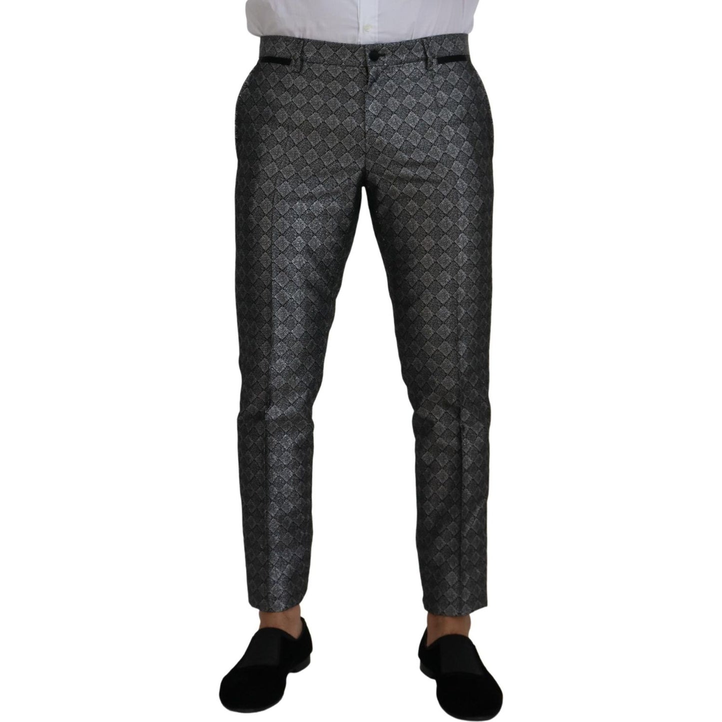 Dolce & Gabbana Elegant Silver Patterned Slim Fit Suit Dolce & Gabbana