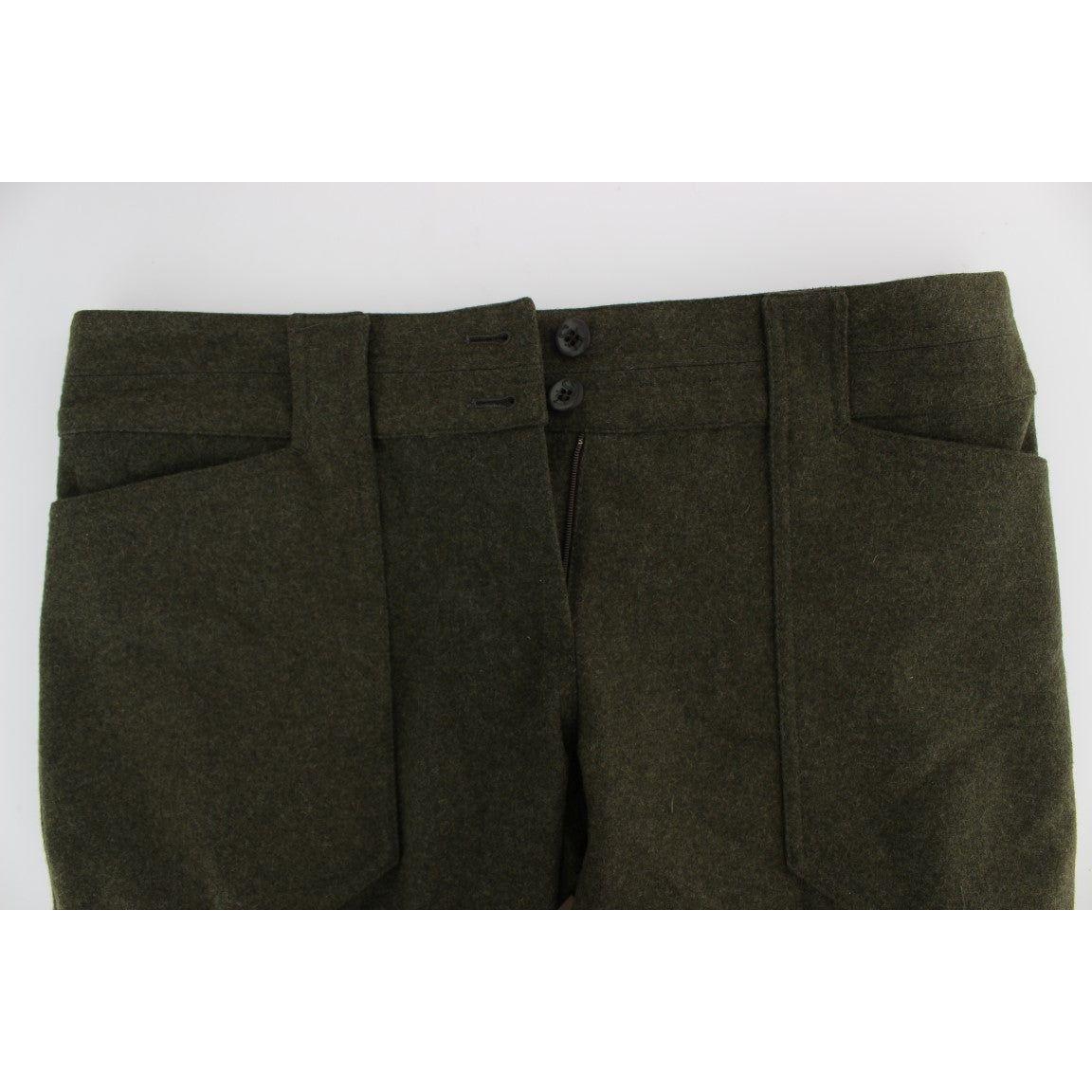 Ermanno Scervino Green Wool Blend Loose Fit Cargo Pants