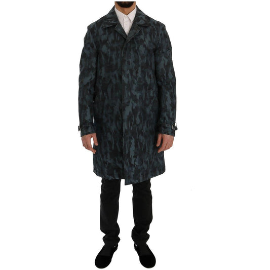 Dolce & Gabbana Blue Camouflage Trench Coat Elegance Coats & Jackets Dolce & Gabbana