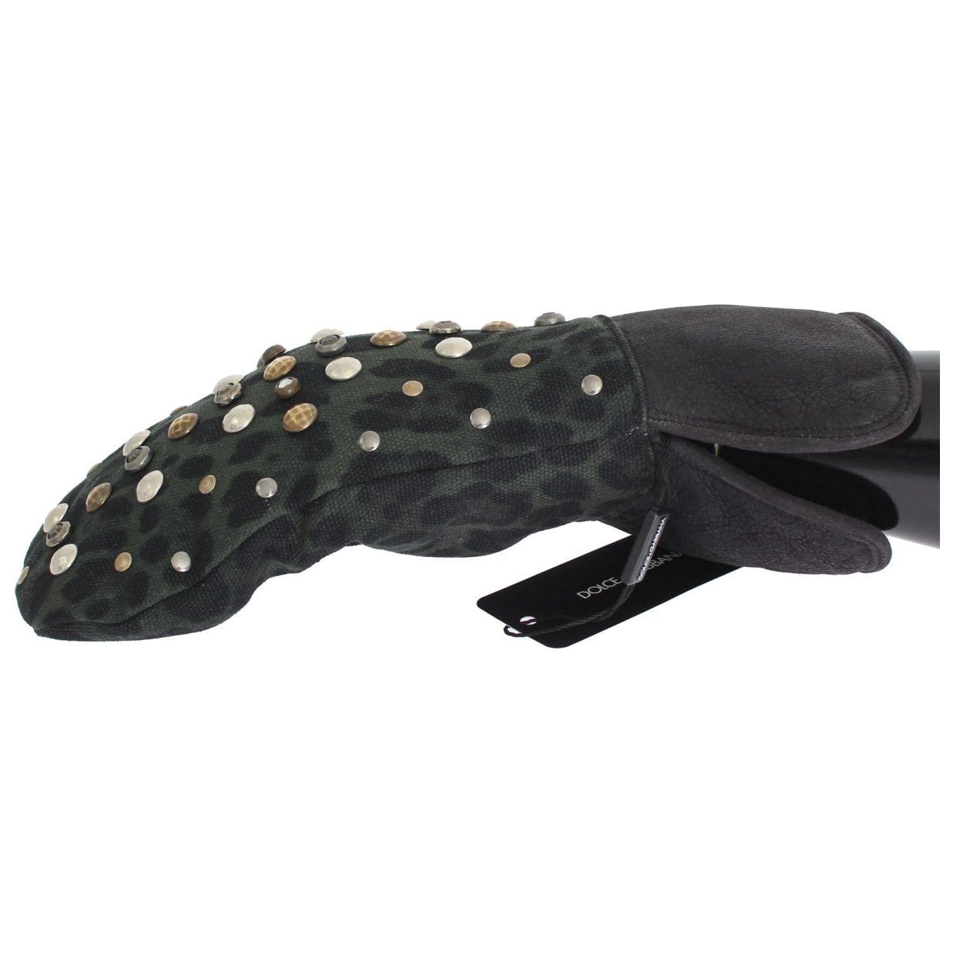 Dolce & Gabbana Elegant Studded Gray Wool Shearling Gloves Dolce & Gabbana