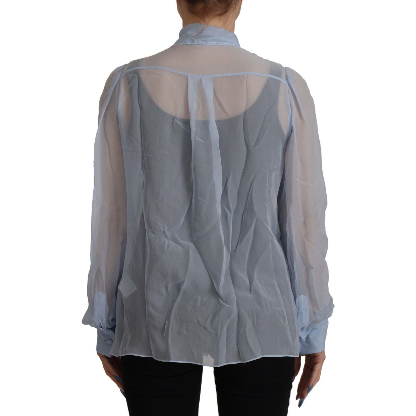 Dolce & Gabbana Elegant Silk Ascot Collar Blouse in Light Blue Dolce & Gabbana