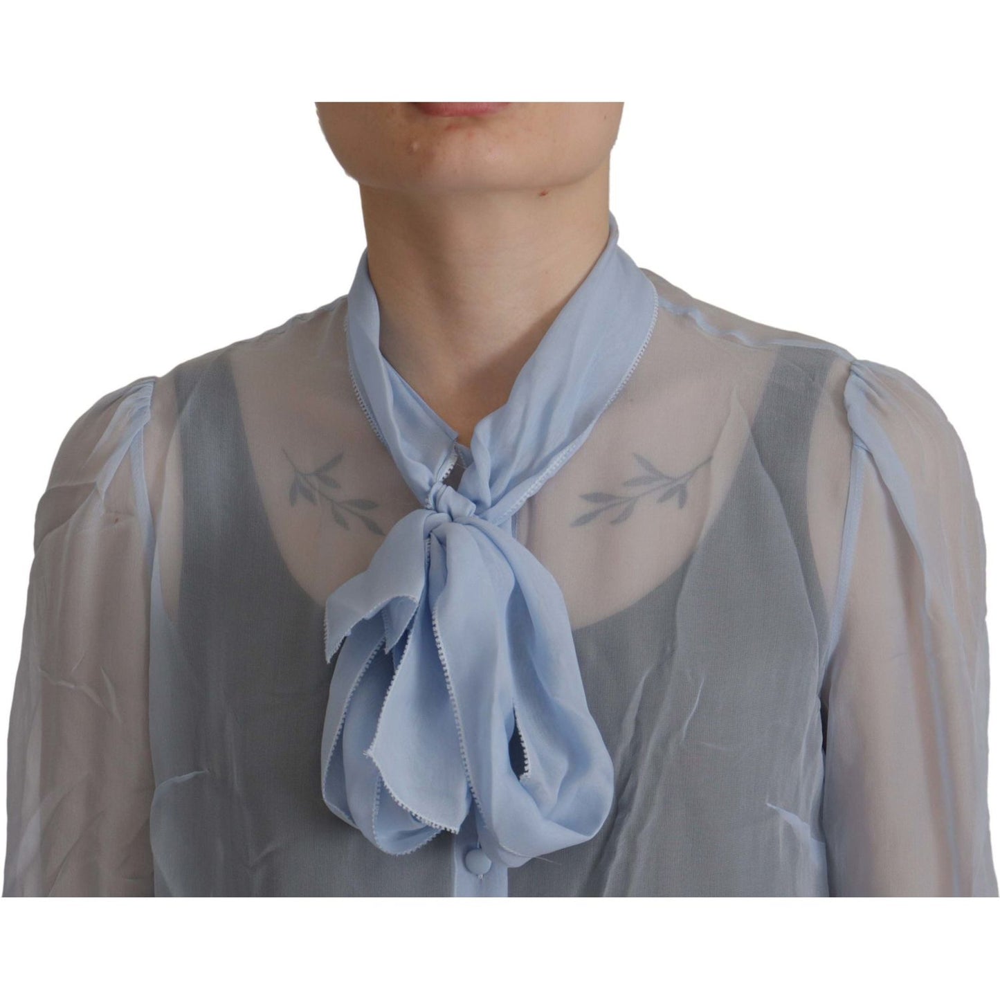 Dolce & Gabbana Elegant Silk Ascot Collar Blouse in Light Blue Dolce & Gabbana