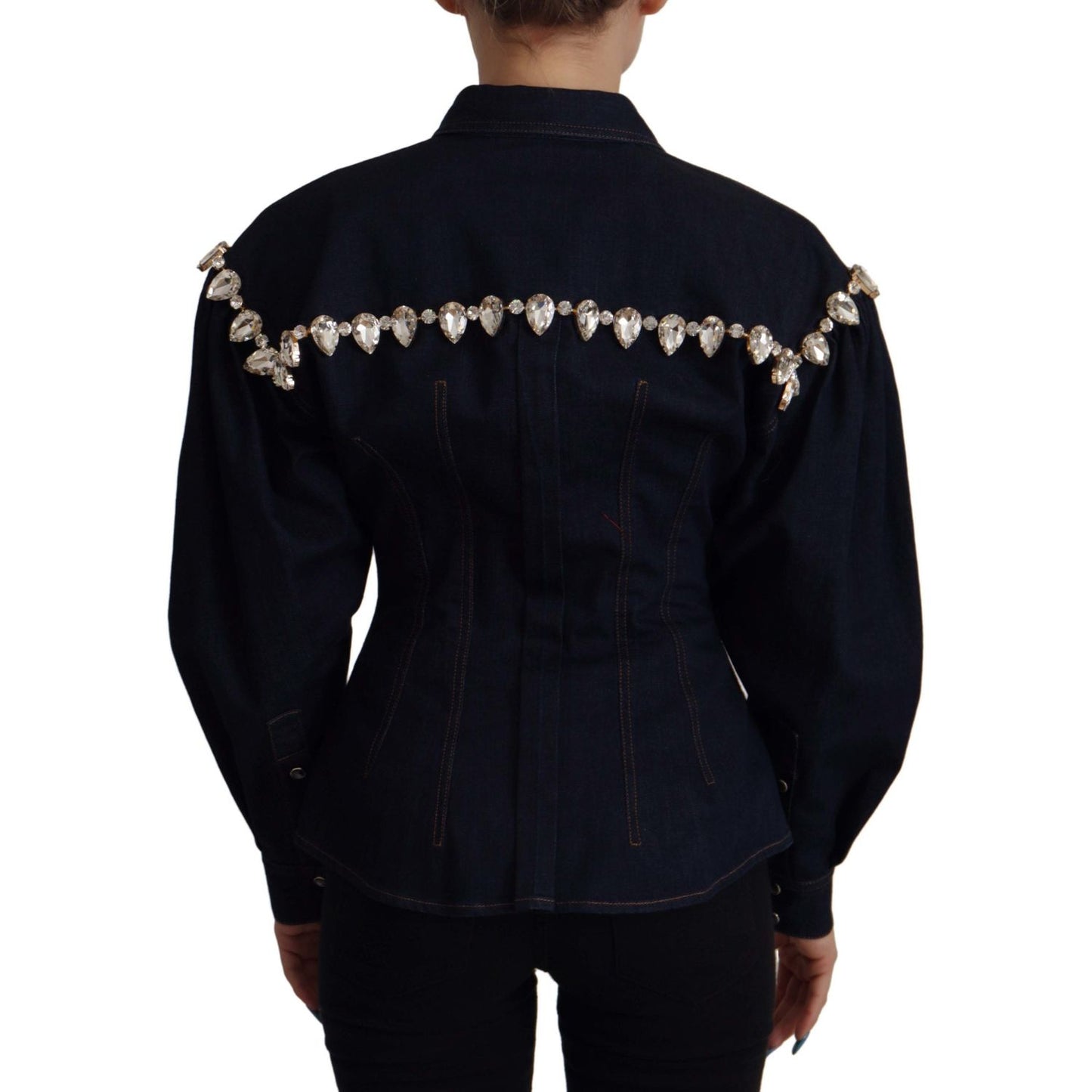 Dolce & Gabbana Blue Denim Crystal Embellish Cotton Jacket 1728,2% Elastane (stretch),67345645728,Blue,Clothing,Denim Jackets - Jackets & Coats - Clothing,Dolce & Gabbana,IT36|XXS,IT38 | XS,IT46|XL,Jackets & Coats - Clothing,Jackets & Coats - Women - Clot