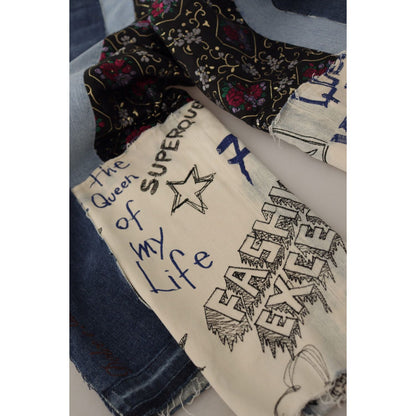 Dolce & Gabbana Multicolor Patchwork DG Fashion Wide Leg Denim Pant