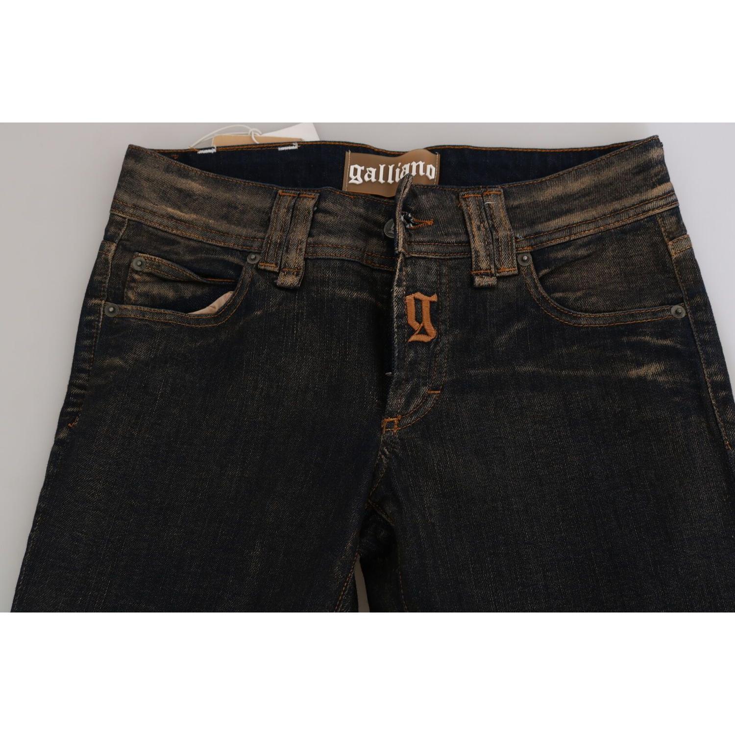 John Galliano Black Washed Mid Waist Flared Denim Pants Cotton
