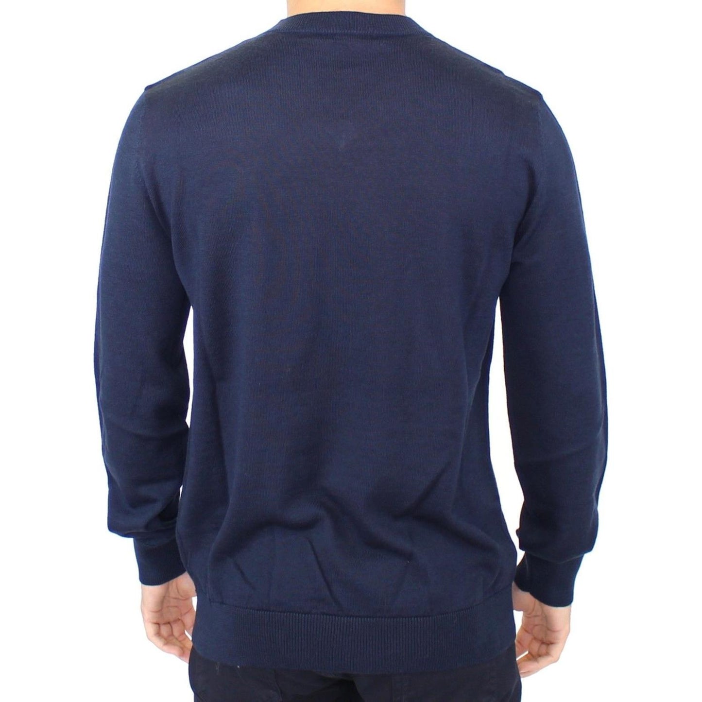 Ermanno Scervino Elegant Blue V-Neck Wool Blend Pullover Ermanno Scervino