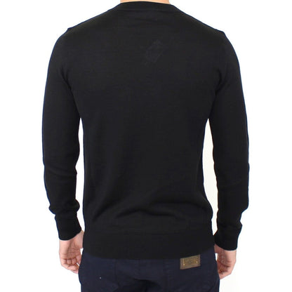 Ermanno Scervino Black Wool Blend V-neck Pullover Sweater