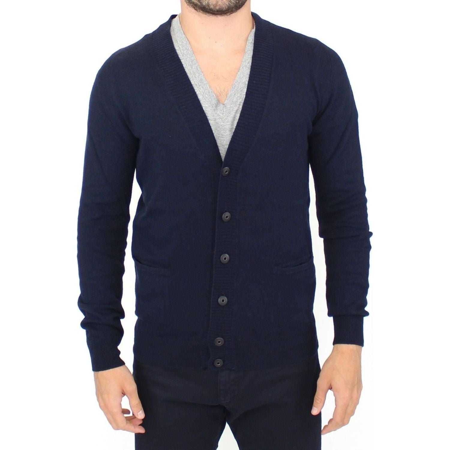 Ermanno Scervino Blue Wool Cashmere Cardigan Pullover Sweater