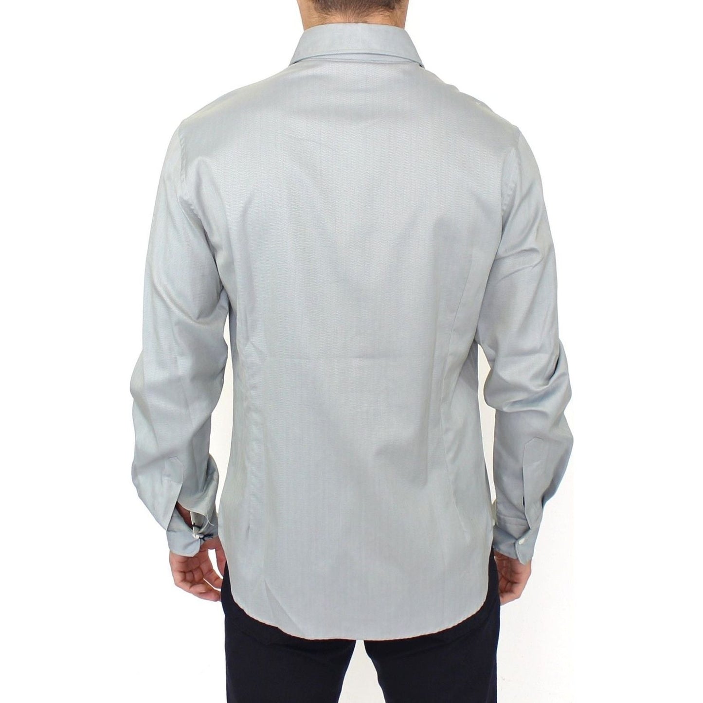 Back view of a man wearing a gray cotton casual shirt by Ermanno Scervino, highlighting its stylish design.