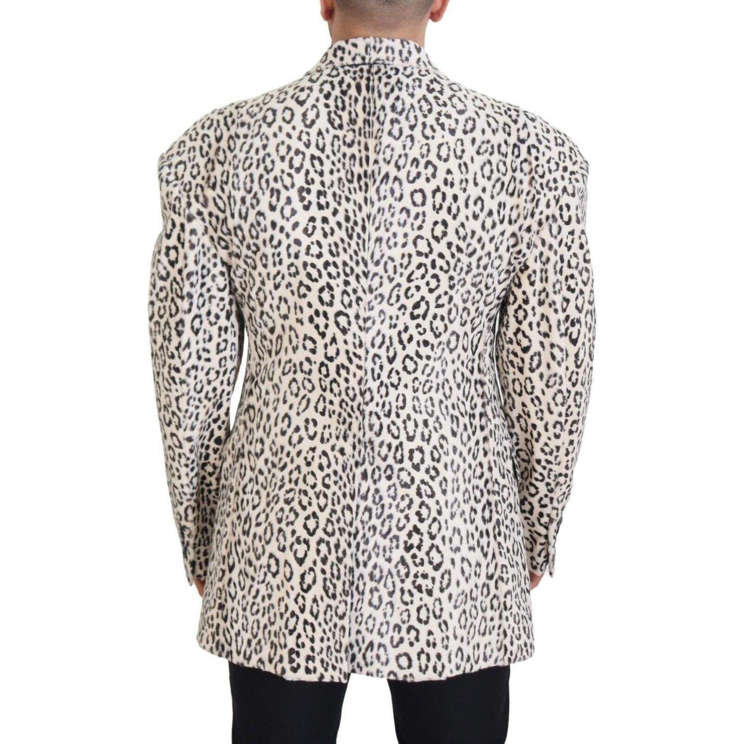 Dolce & Gabbana White Leopard Single Breasted Coat Blazer