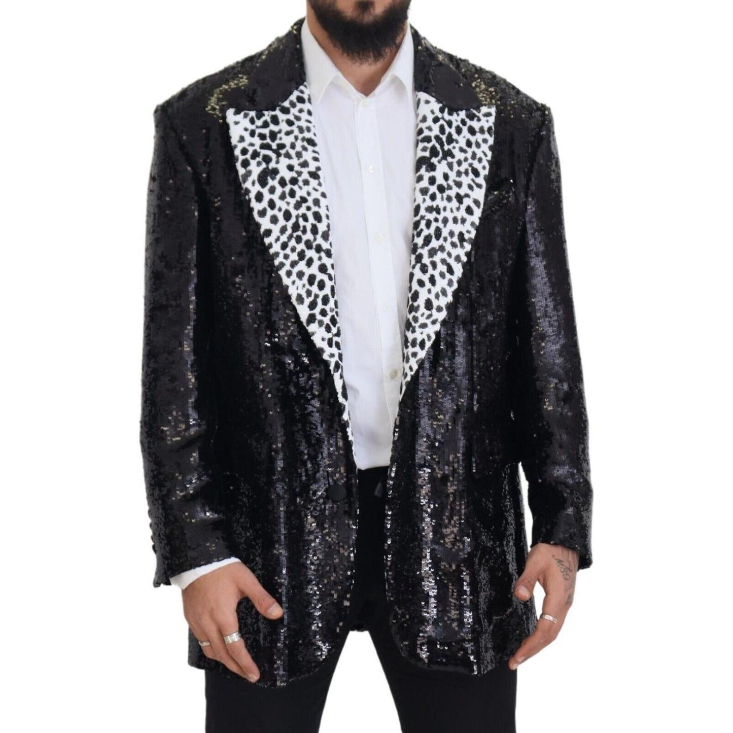 Dolce & Gabbana Black Sequined Cow Pattern Nylon Blazer