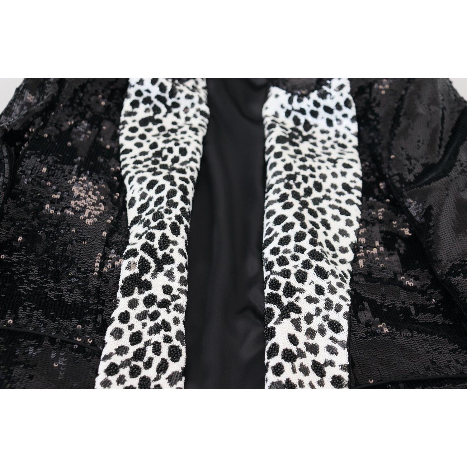 Dolce & Gabbana Black Sequined Cow Pattern Nylon Blazer