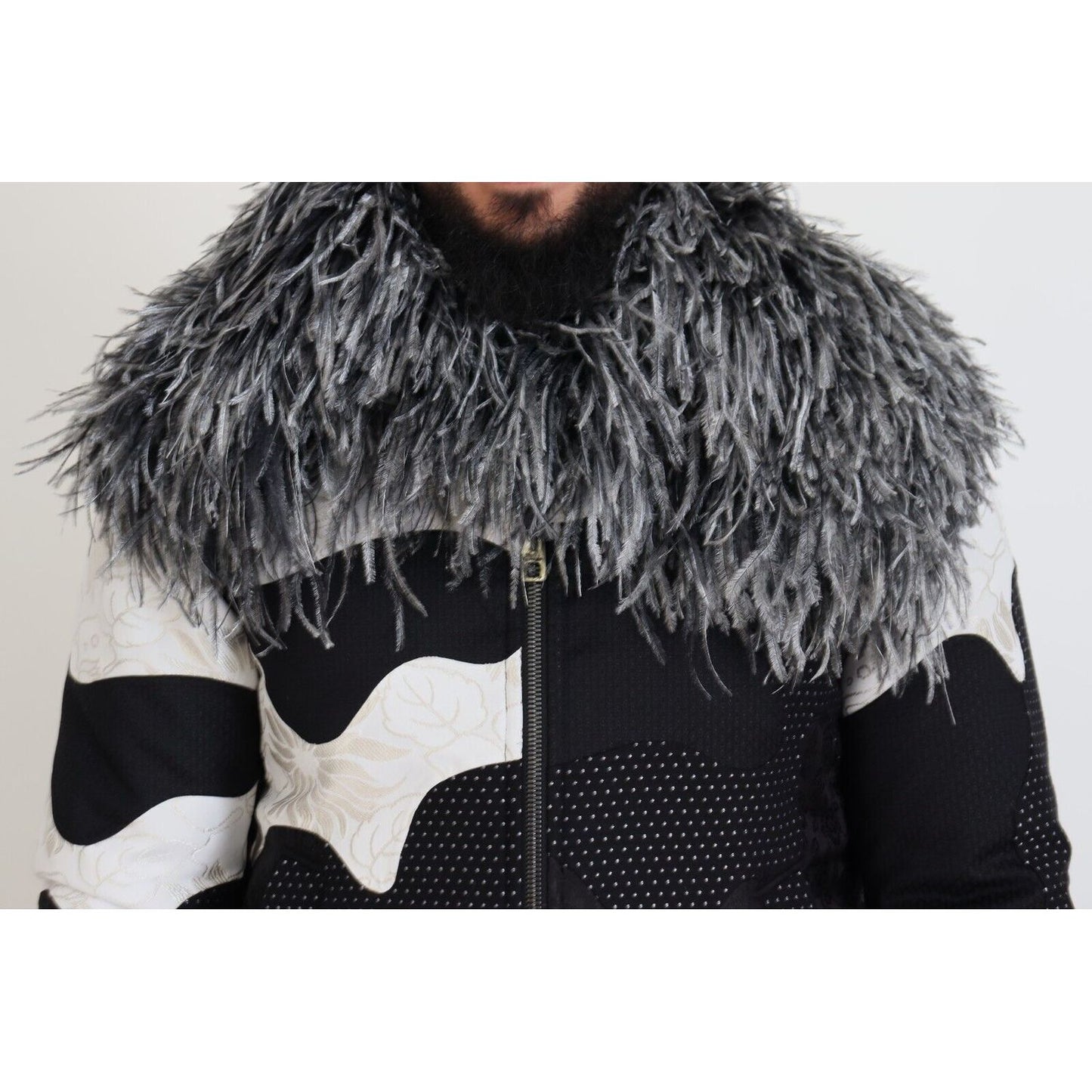 Dolce & Gabbana Black White Fur Shearling Full Zip Jacket