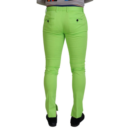 Dolce & Gabbana Light Green Cotton Skinny Men Trousers Pants