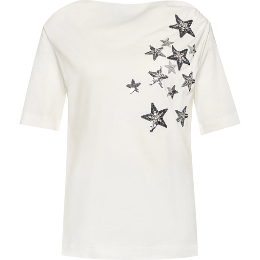 Liu Jo Elegant White Cotton Tee with Rhinestone Accents Liu Jo