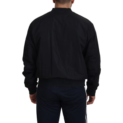 Dolce & Gabbana Black Nylon Logo Bomber Zipper Jacket