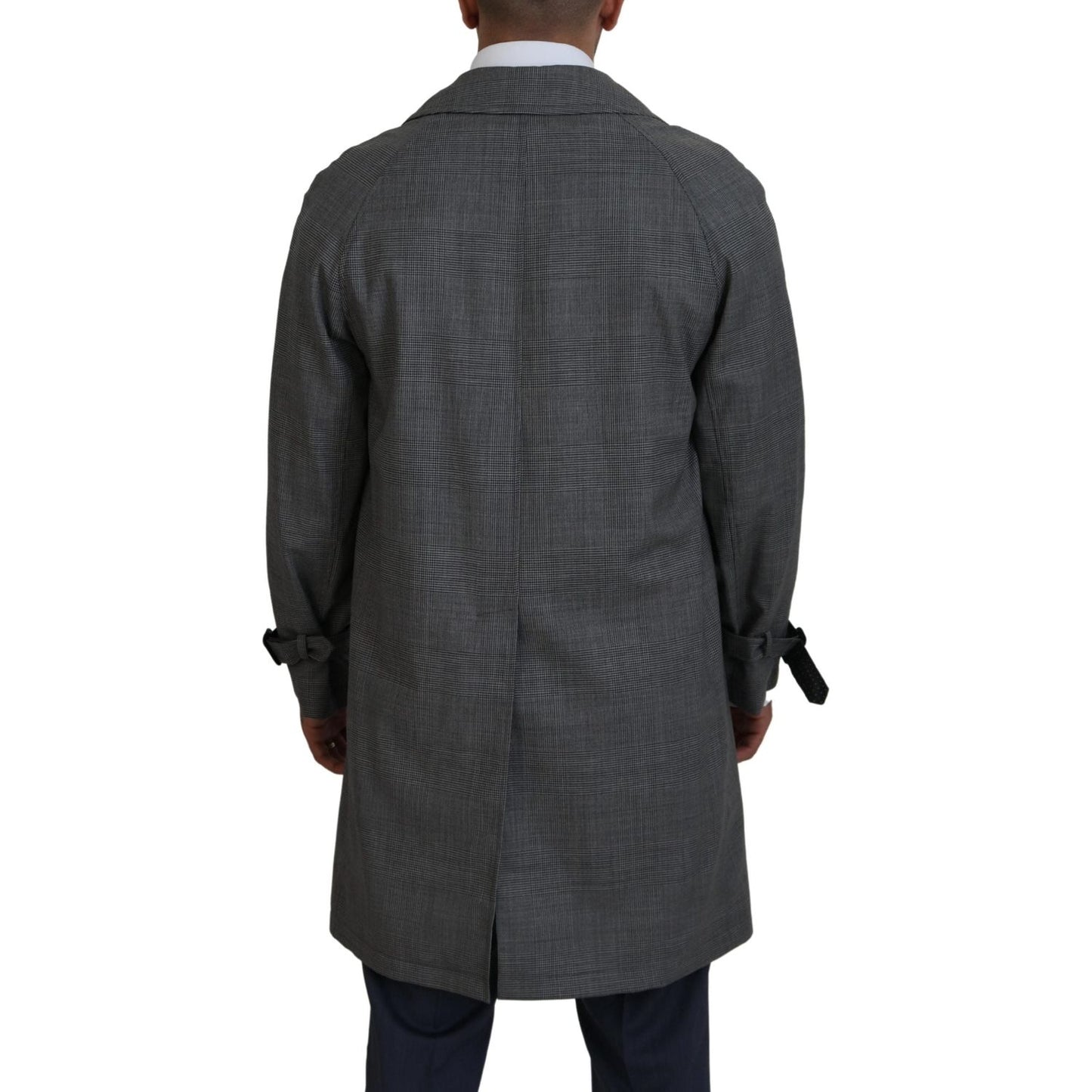 Dolce & Gabbana Elegant Gray Plaid Trench Coat Dolce & Gabbana