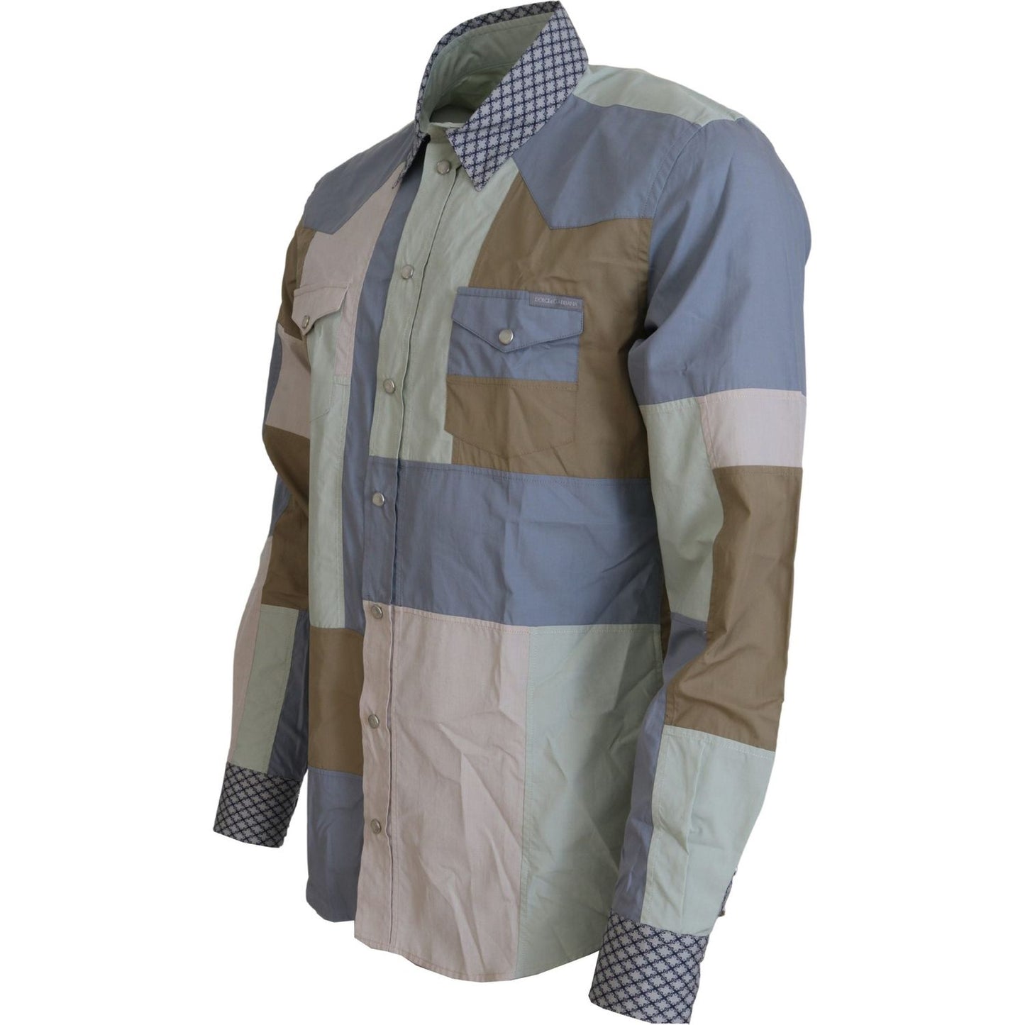 Dolce & Gabbana Multicolor Cotton Patchwork Slim Shirt 1728,67345645728,Clothing,Dolce & Gabbana,Dress Shirts - Shirts - Clothing,IT37 | XS,IT38 | XS,IT44 | 3XL,Material: 100% Cotten,Men,Men - Clothing,Multicolor,New with tags,Shirts - Clothing,Shirts - M