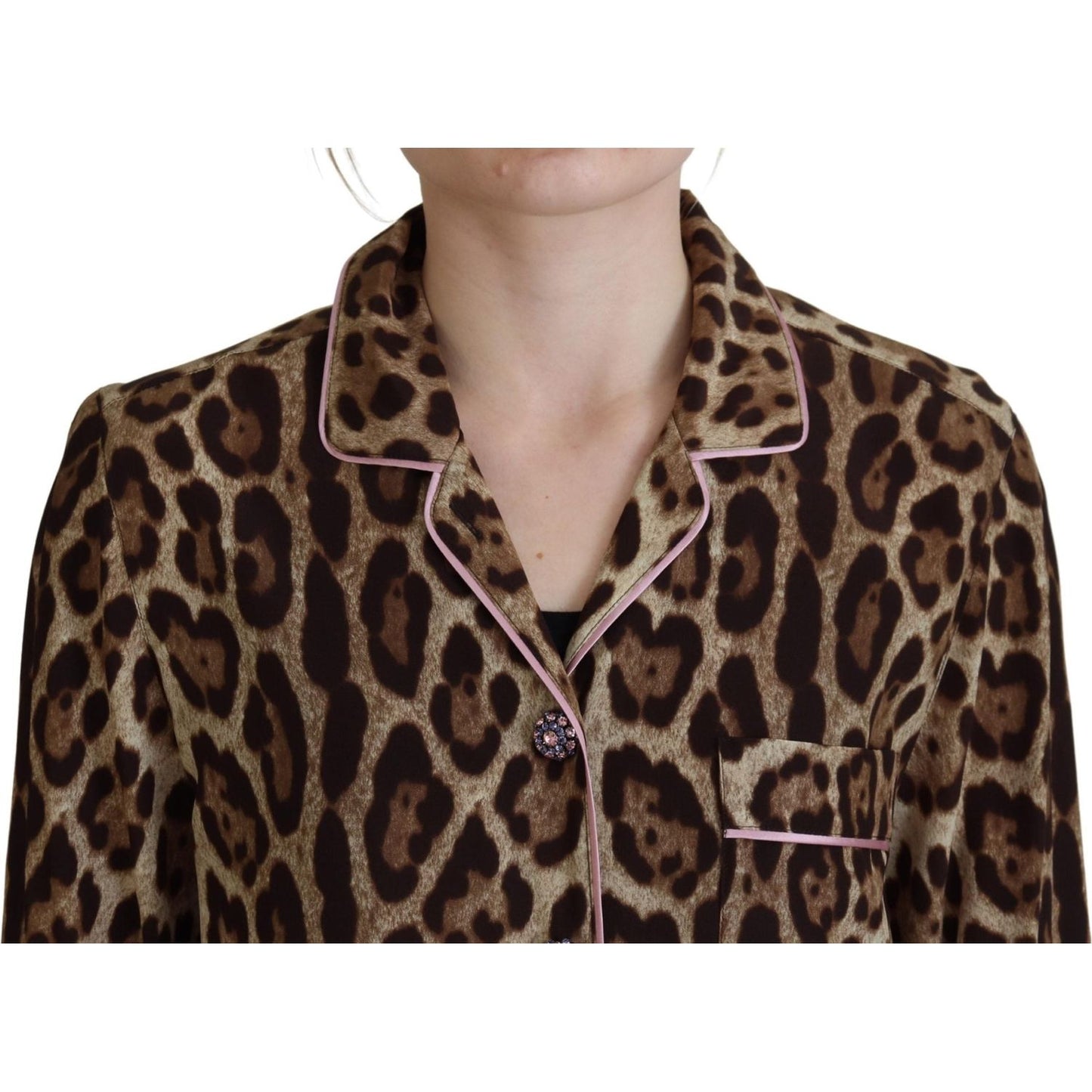 Dolce & Gabbana Elegant Silk Leopard Print Collared Top Dolce & Gabbana