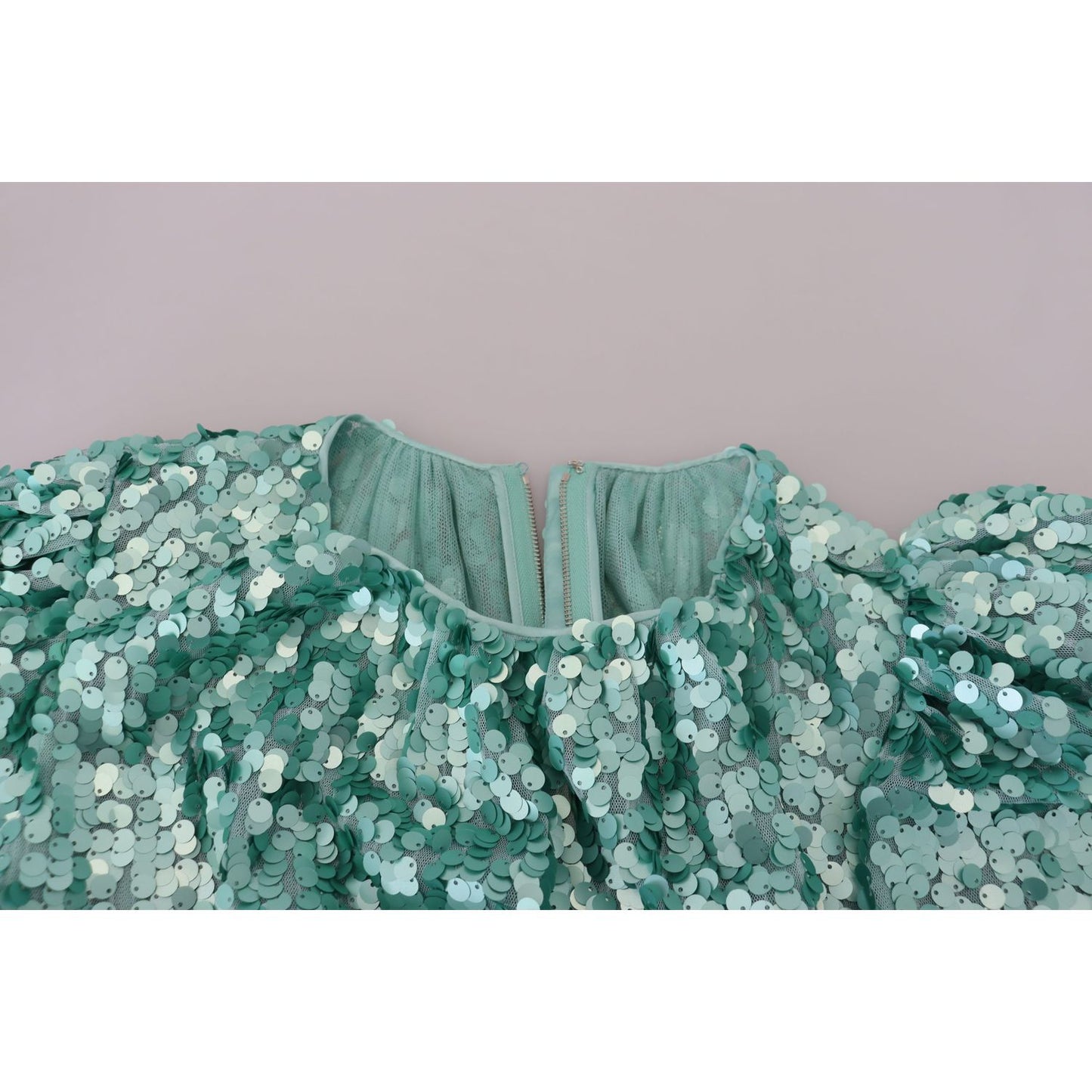 Dolce & Gabbana Blue Sequined Pleated Aline Midi Nylon Dress