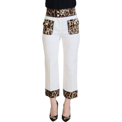 Dolce & Gabbana White Leopard Print High Waist Pants