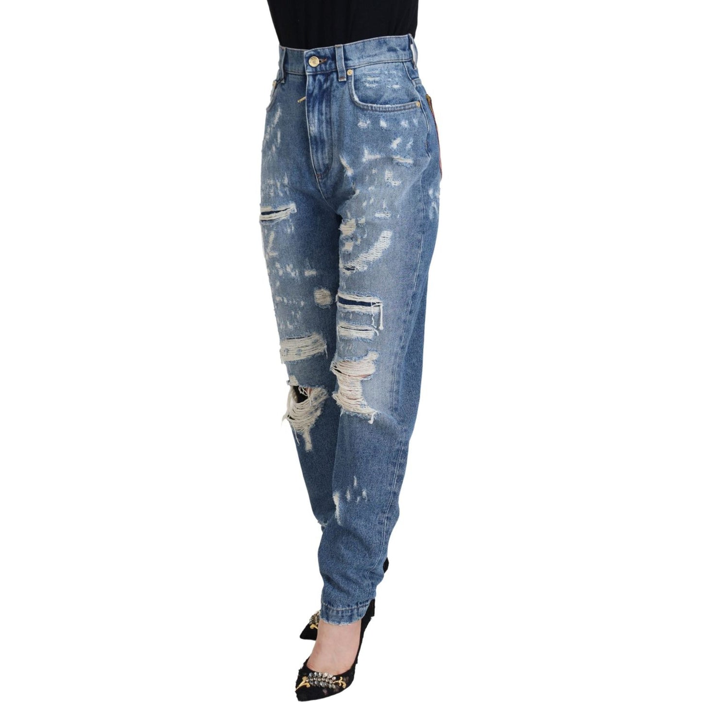 Dolce & Gabbana Chic Tattered Denim Pants - Indigo Essence Dolce & Gabbana