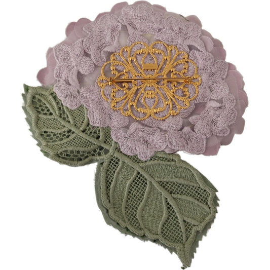 Dolce & Gabbana Elegant Purple Floral Silk Blend Brooch Brooch Dolce & Gabbana