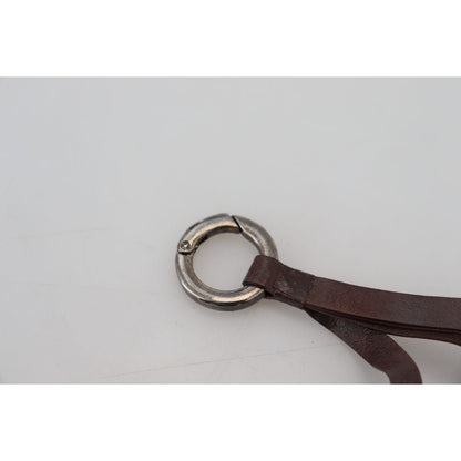 Costume National Brown Leather Silver Tone Metal Keyring Keychain