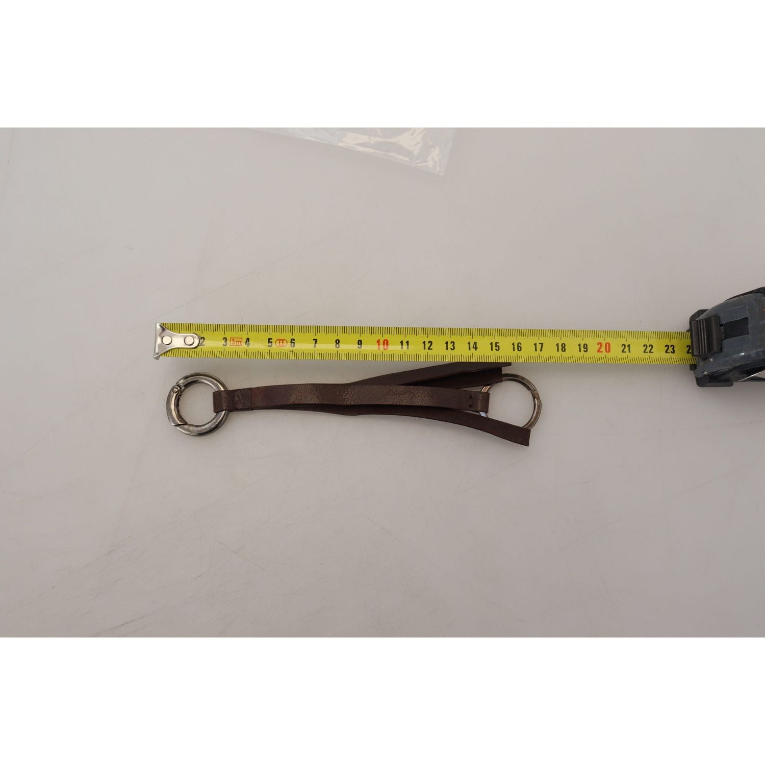 Costume National Brown Leather Silver Tone Metal Keyring Keychain