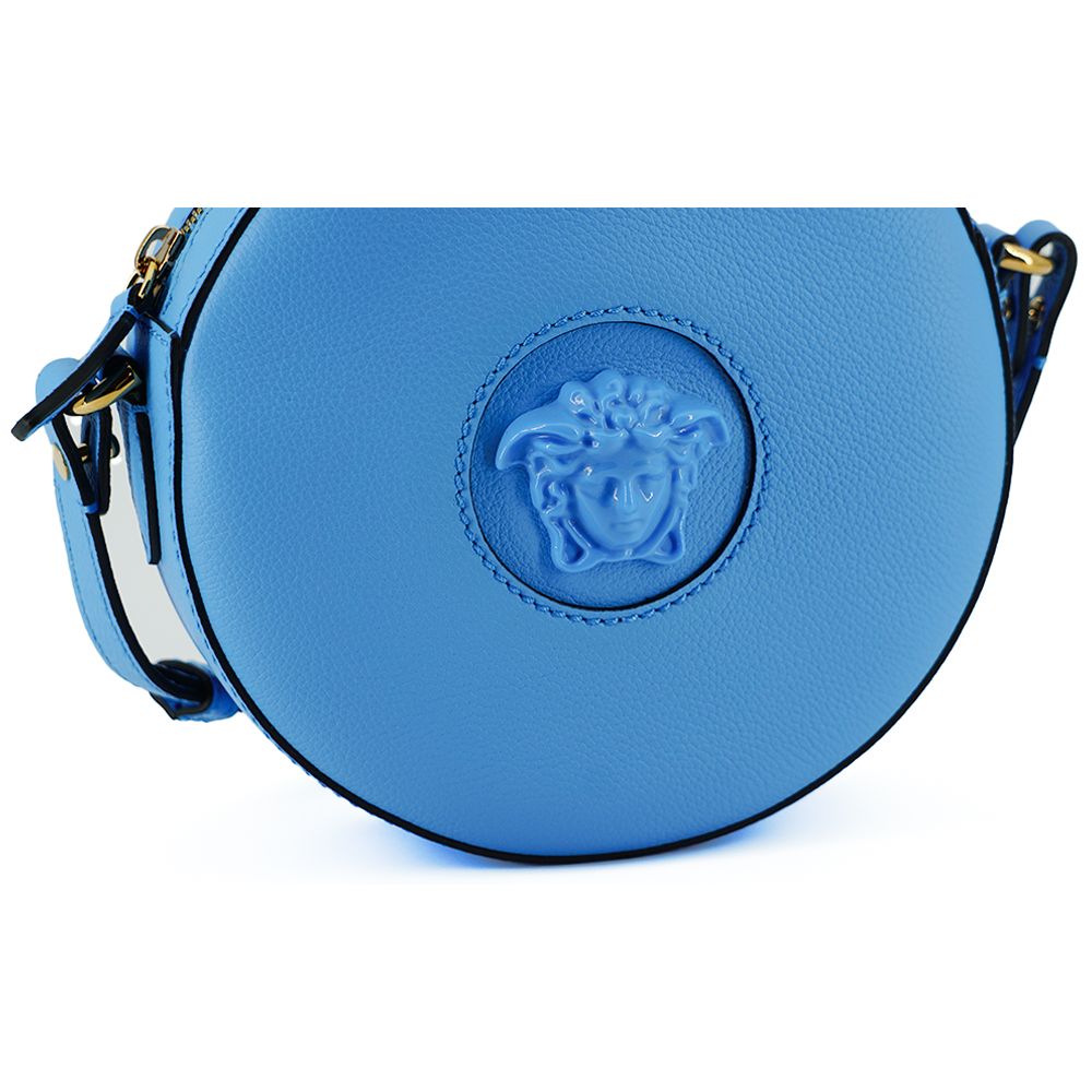 Versace Blue Calf Leather Round Disco Shoulder Bag