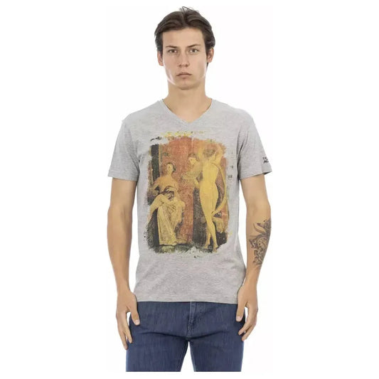 Trussardi Action Gray Cotton Men V-Neck T-Shirt Trussardi Action