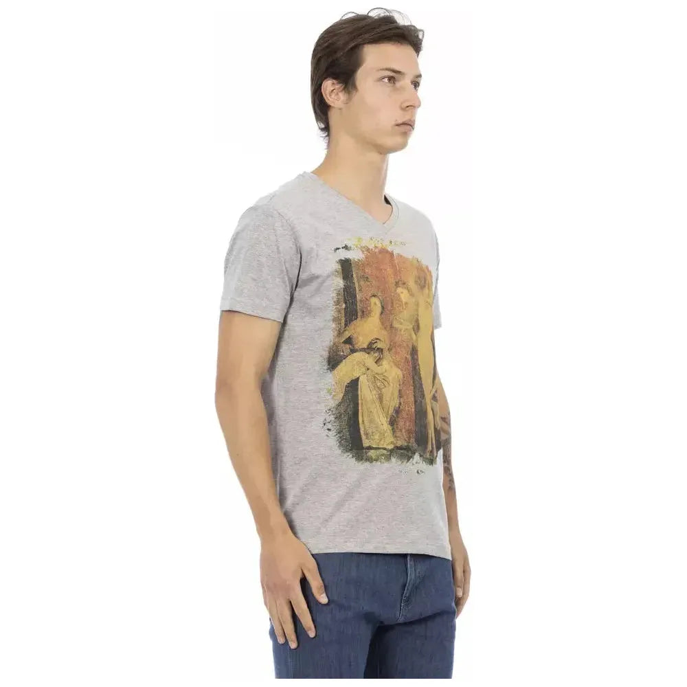 Trussardi Action Gray Cotton Men V-Neck T-Shirt Trussardi Action