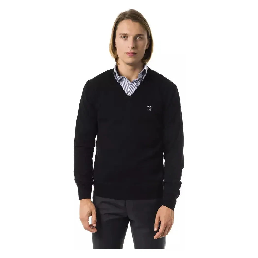 Uominitaliani Black Merino Wool Men Sweater