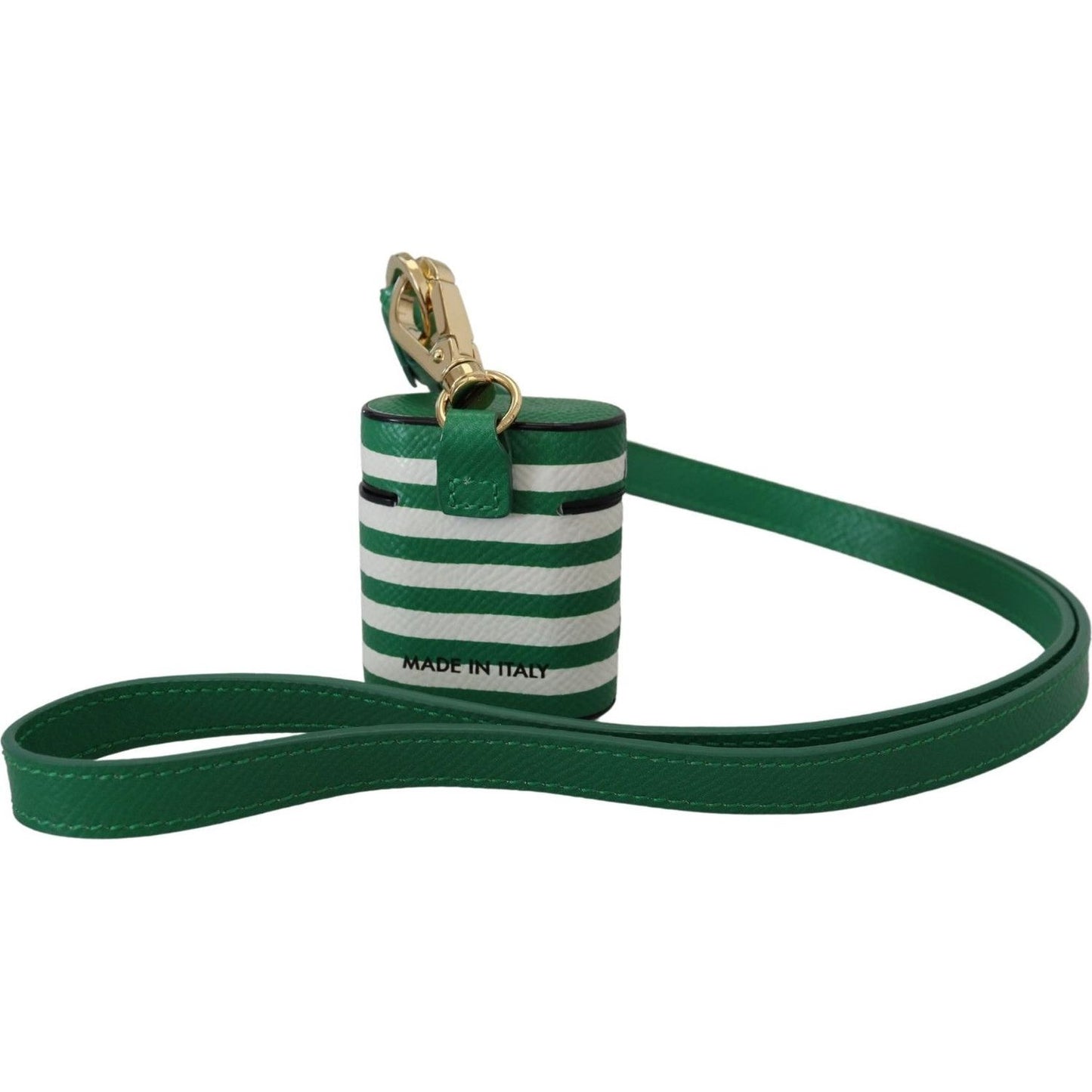 Dolce & Gabbana Green Leather Strap Gold Metal Logo Airpods Case
