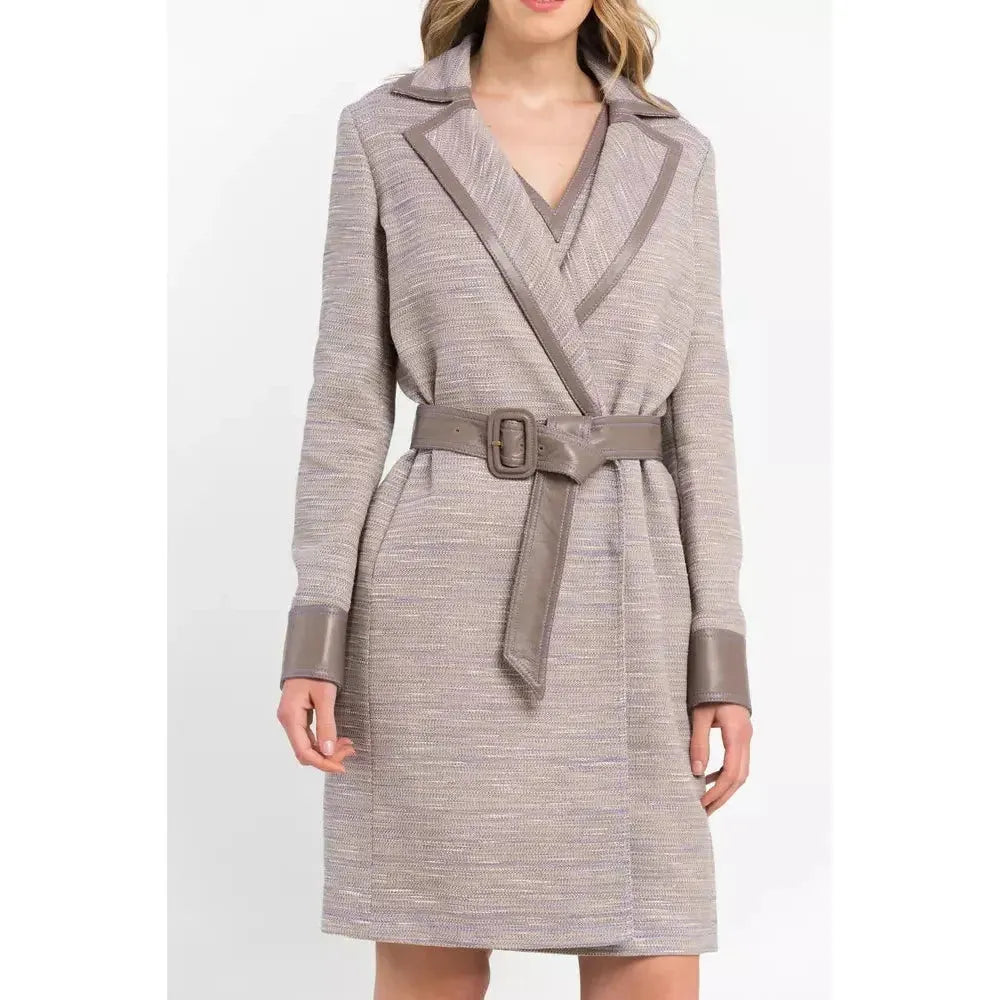 Trussardi Beige Cotton Women Coat Dress Trussardi Light Gray